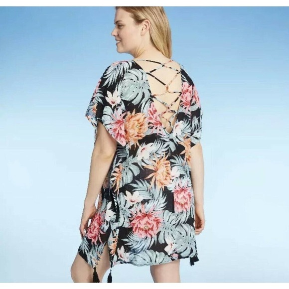 Konasol Kimono Swim Cover up Floral Lattice Kaftan Black Size Xlarge - Picture 2 of 7